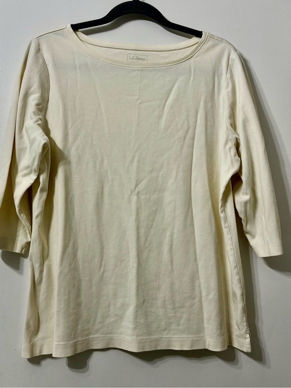 L.L. Bean Light Cream Three-Quarter Sleeve Cotton Tee